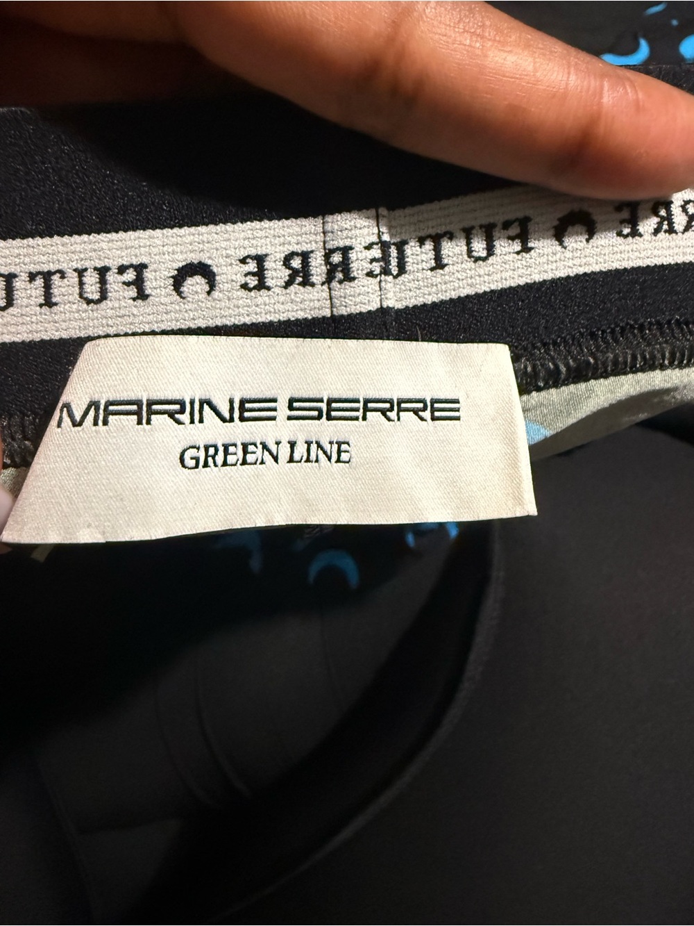 Marine Serre Black Leggings with Bright Blue Crescent Moon Print - Picture 9 of 9